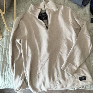 Abercrombie & Fitch Neutral Zip-Up Sweater medium tan light grey